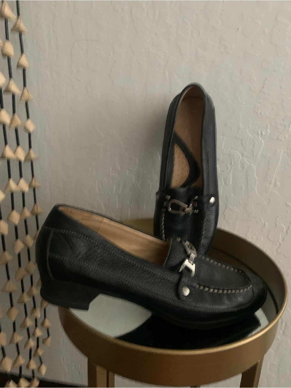 Italian Black Leather Women’s Slip-On Loafers with Silver Hardware